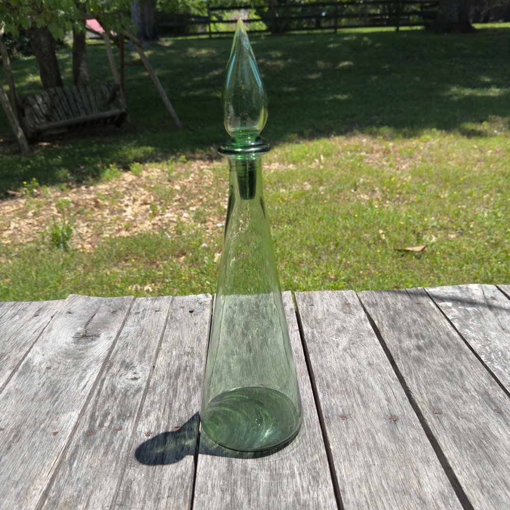 VTG Empoli Green Glass Decanter with Flame Stopper Mid Century Modern Barware